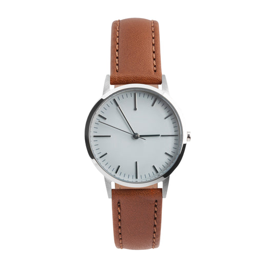 T3005T | Silver, Grey & Tan Leather Watch