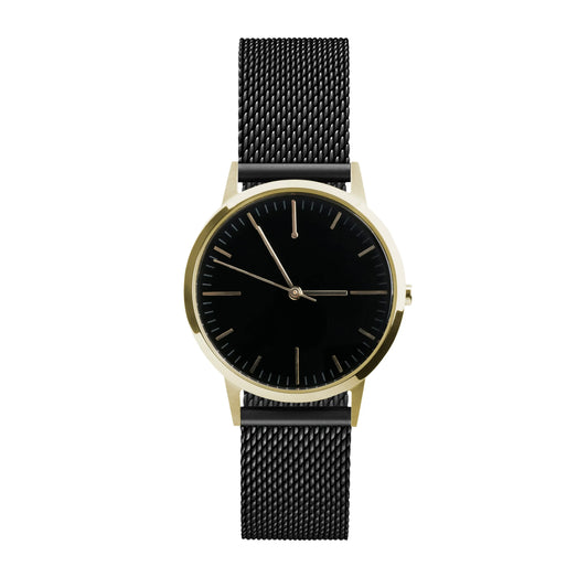 T3001BM | Gold & Black Mesh Watch