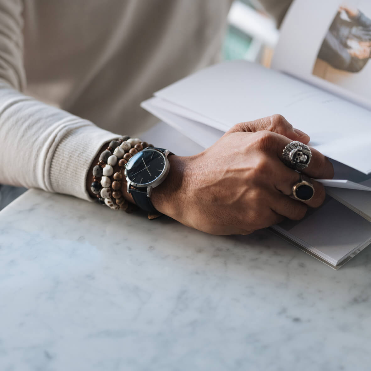 T4210 | Silver & Black Watch